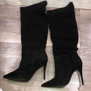 Steve Madden Dakota Leather Black Suede Knee High Heeled Boots NWOB New